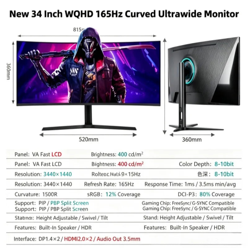 34" 4K 165Hz Curved Gaming Monitor