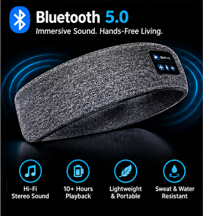 Bluetooth Sleep Headband – Wireless Headphones, Built-In Speakers, Comfortable Fabric, 10-Hour Battery Life